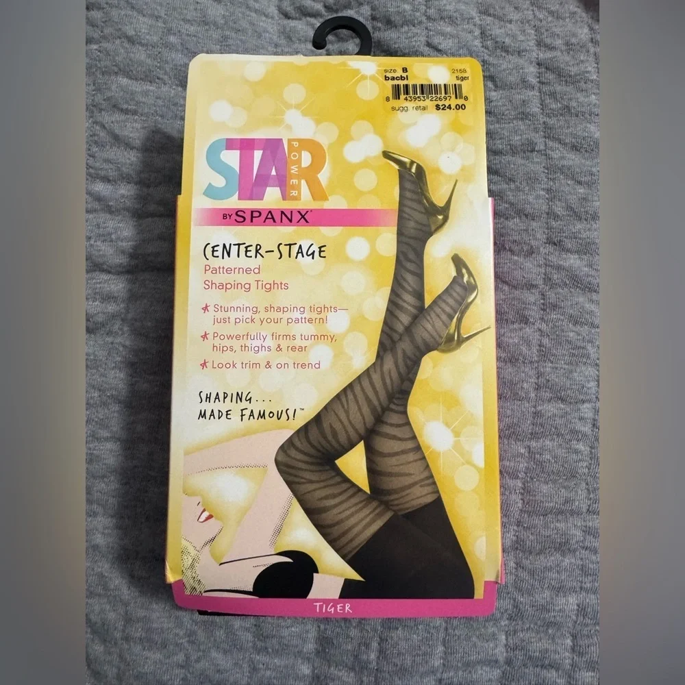 Lot of 2 Star Power by SPANX Black Tiger Patterned Shaping Tights Size B